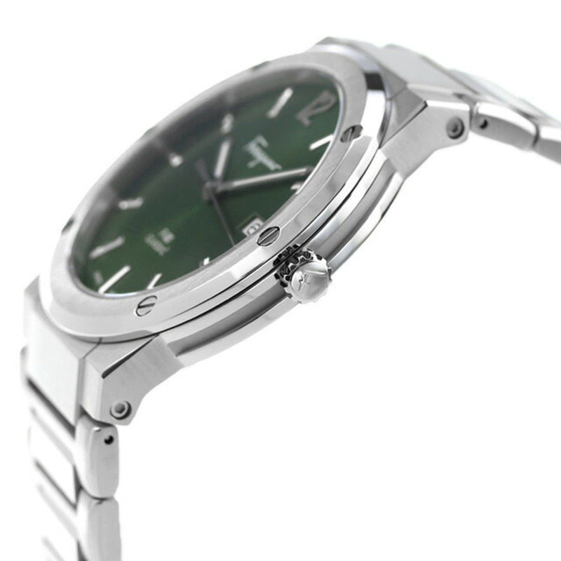 Shop Salvatore Ferragamo F-80 Classic Green Dial Silver Steel Strap Watch for Men - SFDT02123 in USA