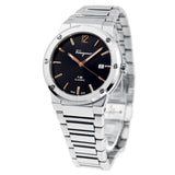 Shop Salvatore Ferragamo F-80 Classic Black Dial Silver Steel Strap Watch for Men - SFDT02423 in USA