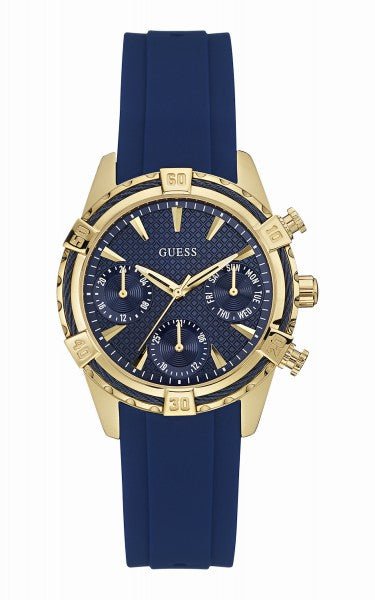 Shop Guess Catalina Blue Gold Tone Blue Silicone Strap Watch For Women - W0562L2 in USA