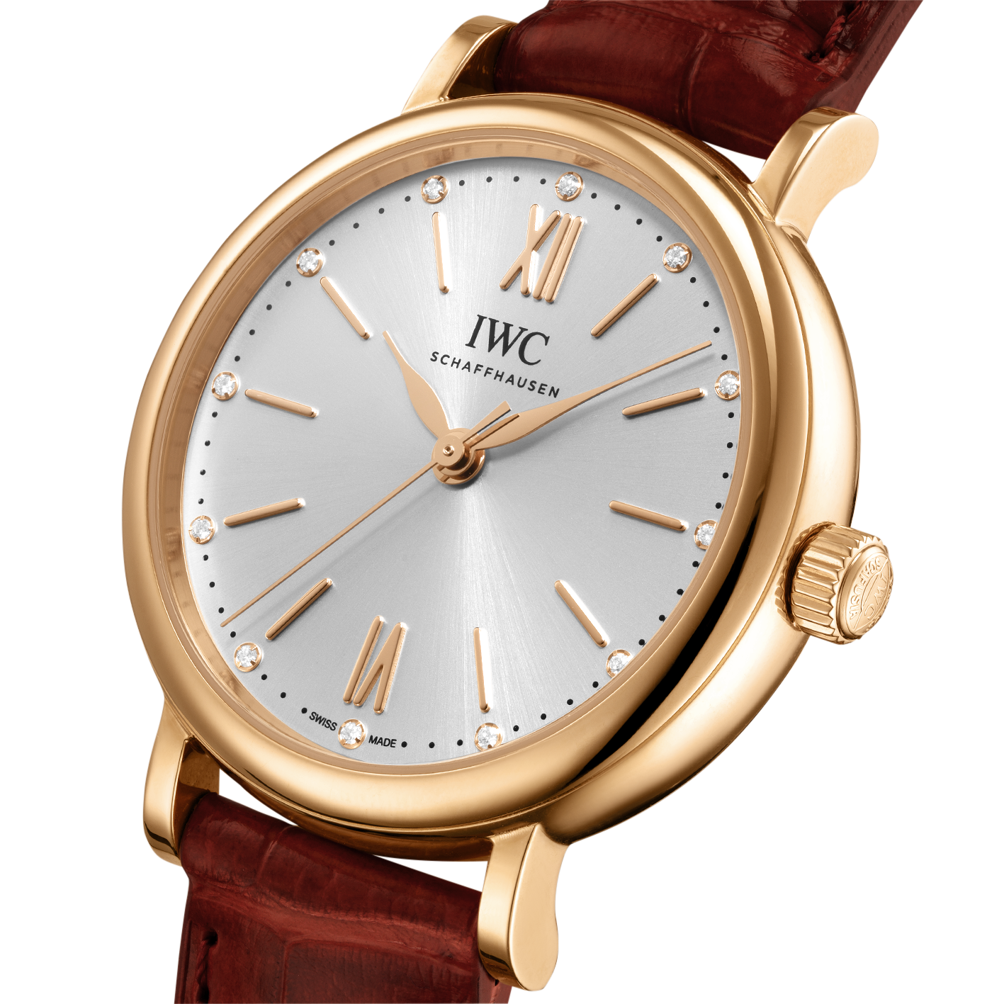 IWC Portofino Automatic Silver Dial Red Leather Strap Watch for Women - IW357401