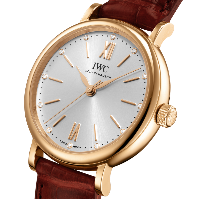 Shop IWC Portofino Automatic Silver Dial Red Leather Strap Watch for Women - IW357401 in USA