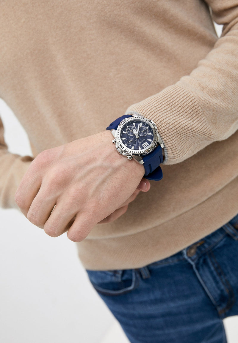 Guess Commander Blue Dial Blue Rubber Strap Watch for Men - GW0211G1 Buy Now By Guess