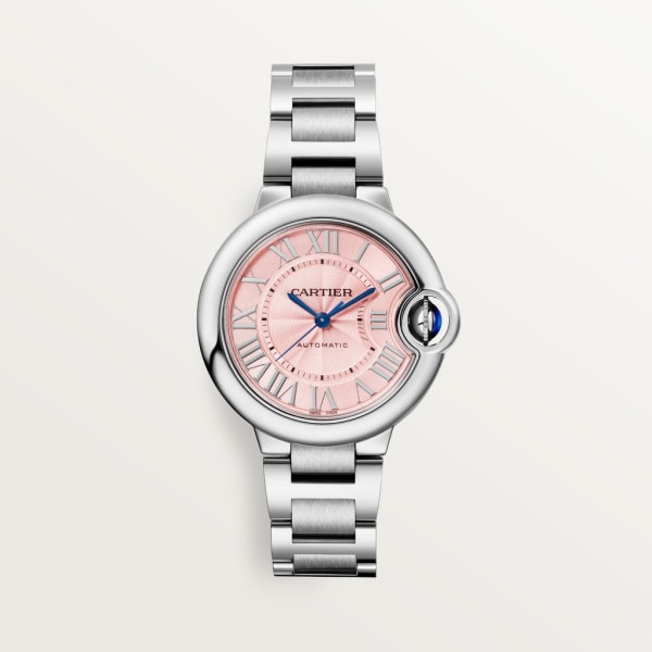 Shop Cartier Ballon Bleu de Cartier Pink Dial Silver Steel Strap Watch for Women - WSBB0046 in USA