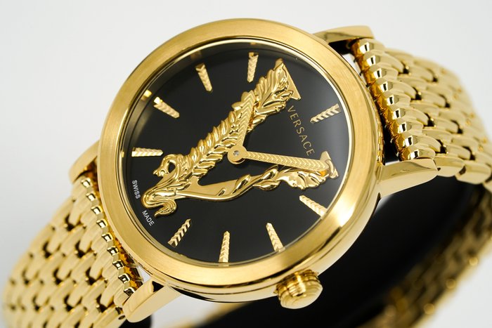 Versace Virtus Quartz Black Dial Gold Steel Strap Watch for Women - VEHC00619 Buy Now By Versace