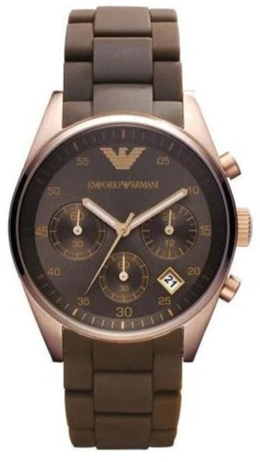Shop Emporio Armani Sportivo Chronograph Brown Dial Brown Silicone Strap Watch For Men - AR5891 in USA
