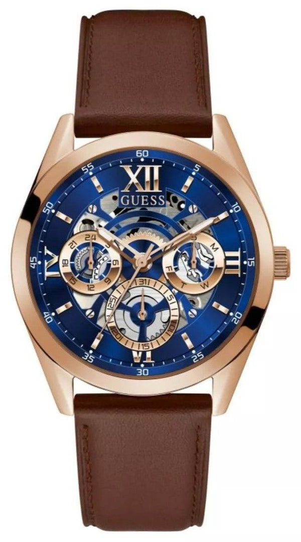 Shop Guess Tailor Analog Blue Dial Brown Leather Strap Watch for Men - GW0389G3 in USA