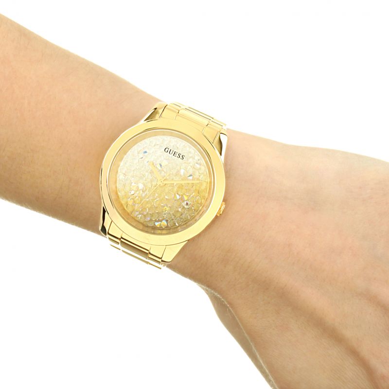 Shop Guess Crush Gold Dial Gold Steel Strap Watch For Women - GW0020L2 in USA