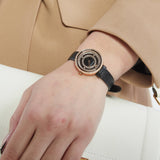 Emporio Armani Rosa Two Hand Black Dial Black Leather Strap Watch For Women - AR11493