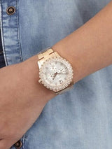 Guess Dazzler Diamonds Silver Dial Rose Gold Steel Strap Watch for Women - W0335L3 Buy Now By Guess