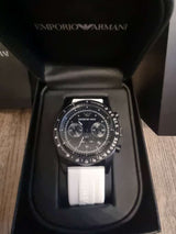 Emporio Armani Sportivo Chronograph Black Dial White Rubber Strap Watch For Men - AR6112 Buy Now By Emporio Armani