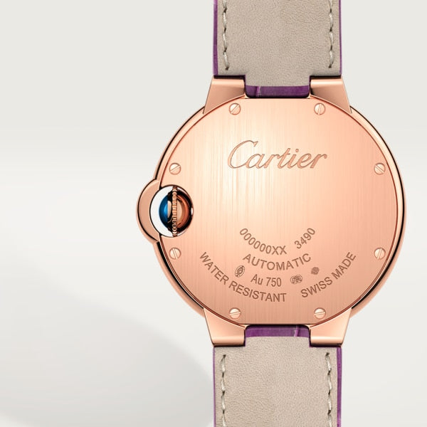 Shop Cartier Ballon Blue De Cartier Diamonds Silver Dial Purple Leather Strap Watch for Women - WJBB0051 in USA