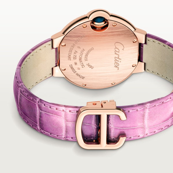 Shop Cartier Ballon Blue De Cartier Diamonds Silver Dial Purple Leather Strap Watch for Women - WJBB0051 in USA