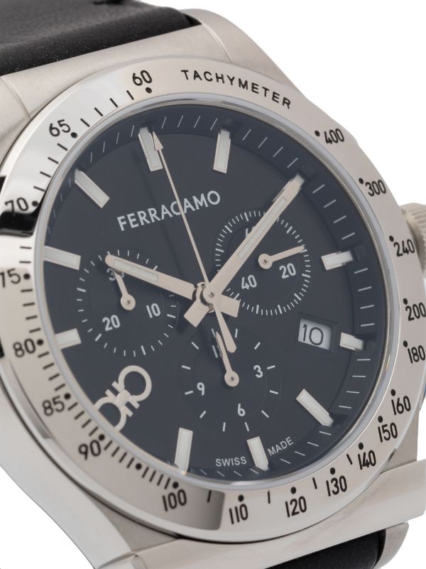 Shop Salvatore Ferragamo 1927 Chrono Analog Black Dial Black Leather Strap Watch for Men - SFKZ00123 in USA