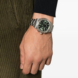 Shop Salvatore Ferragamo 1927 Chrono Green Dial Silver Steel Strap Watch for Men - SFKZ00423 in USA