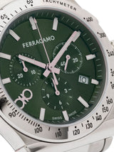 Shop Salvatore Ferragamo 1927 Chrono Green Dial Silver Steel Strap Watch for Men - SFKZ00423 in USA
