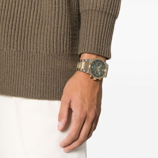 Shop Salvatore Ferragamo Sapphire Chrono Green Dial Two Tone Steel Strap Watch for Men - SFME01223 in USA
