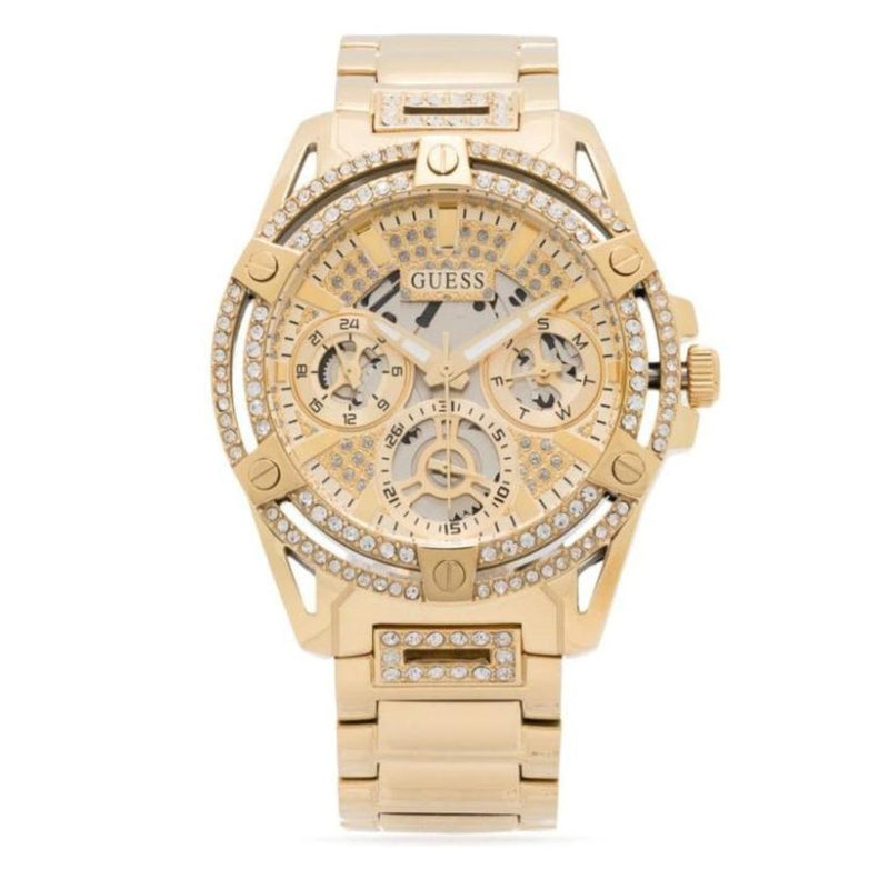 Shop Guess Queen Quartz Gold Dial Gold Steel Strap Watch For Women - GW0464L2 in USA