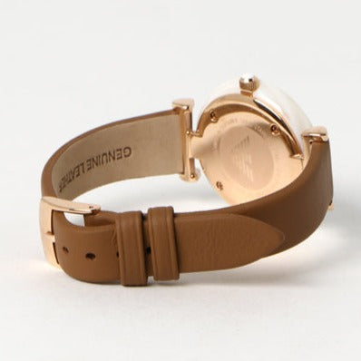 Emporio Armani Gianni T Bar Quartz Mother of Pearl White Dial Brown Leather Strap Watch For Women - AR11040 Buy Now By Emporio Armani