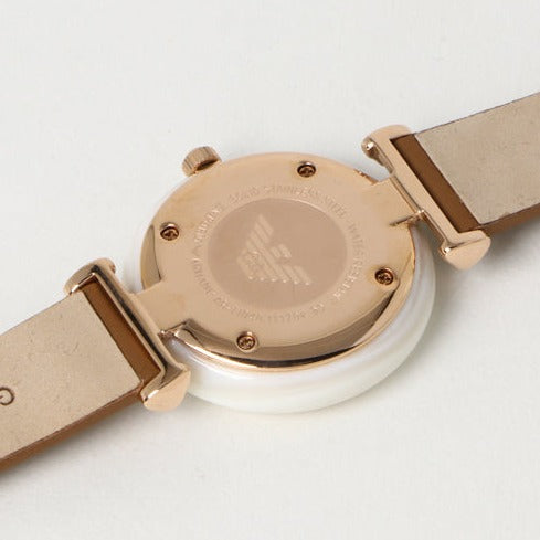Emporio Armani Gianni T Bar Quartz Mother of Pearl White Dial Brown Leather Strap Watch For Women - AR11040 Buy Now By Emporio Armani