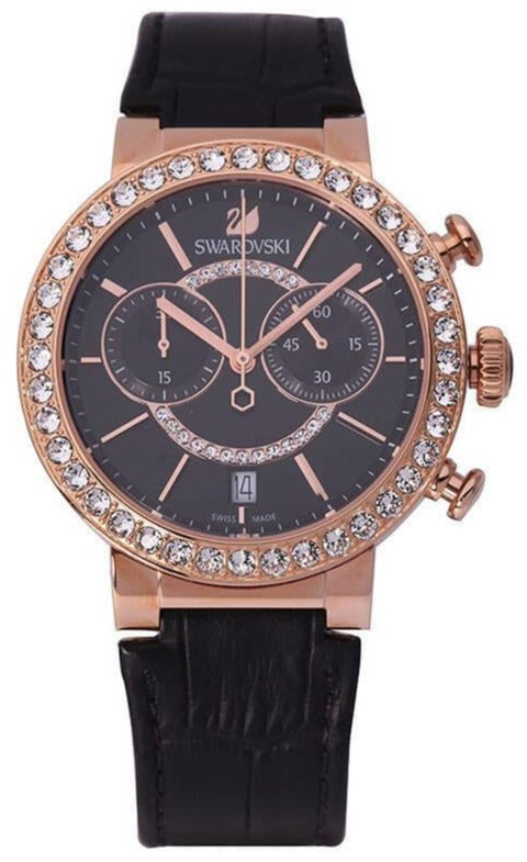 Shop Swarovski Citra Sphere Chronograph Black Dial Black Leather Strap Watch for Women - 5055209 in USA