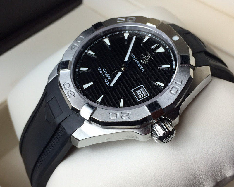Tag Heuer Aquaracer Automatic Caliber 5 Black Dial Black Rubber Strap Watch for Men - WAY2110.FT8021 Buy Now By Tag Heuer
