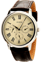 Guess Wafer Quartz White Dial Brown Leather Strap Watch For Men - W70016G2 Buy Now By Guess