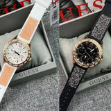 Guess Swirl Quartz Silver Dial White Rubber Strap Watch For Women - W1096l2 Buy Now By Guess