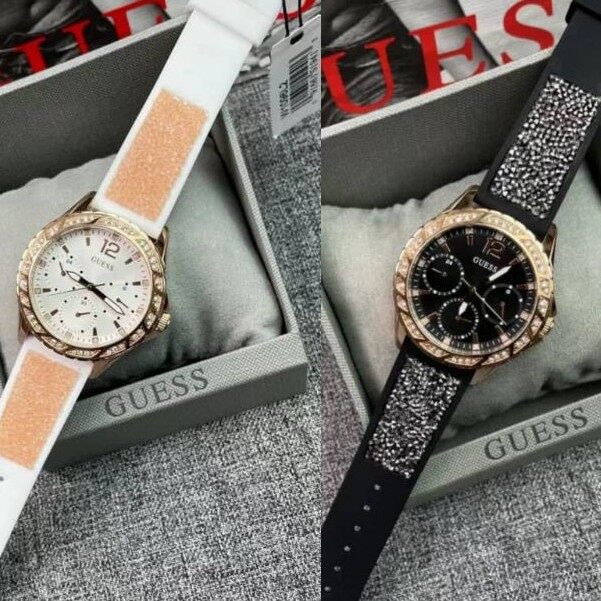Guess Swirl Quartz Silver Dial White Rubber Strap Watch For Women - W1096l2 Buy Now By Guess