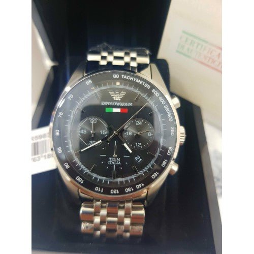 Emporio Armani Team Italia Chronograph Black Dial Silver Steel Strap Watch For Men - AR5983 Buy Now By Emporio Armani