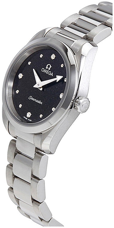 Shop Omega Seamaster Aqua Terra Quartz Diamond Black Dial Silver Steel Strap Watch for Women - 220.10.28.60.51.001 in USA