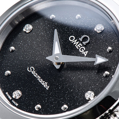 Shop Omega Seamaster Aqua Terra Quartz Diamond Black Dial Silver Steel Strap Watch for Women - 220.10.28.60.51.001 in USA