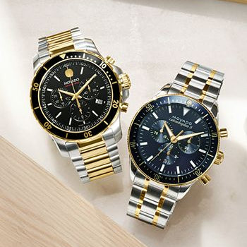 Shop Movado Series 800 Chronograph Black Dial Two Tone Steel Strap Watch For Men - 2600146 in USA