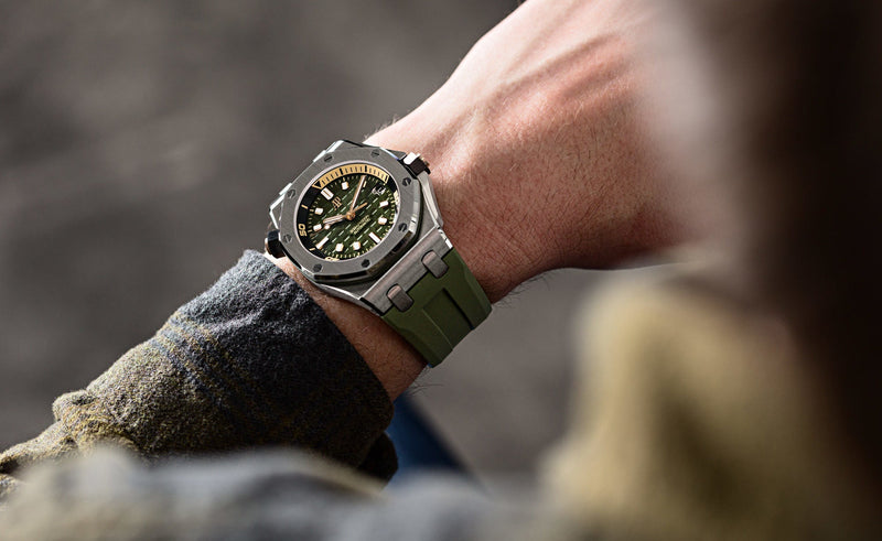 Audemars Piguet Royal Oak Offshore Diver Green Dial Green Rubber Strap Watch for Men - 15720ST.OO.A052CA.01