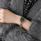 Daniel Wellington Quadro Green Dial Gold Stainless Steel Watch For Women - DW00100520