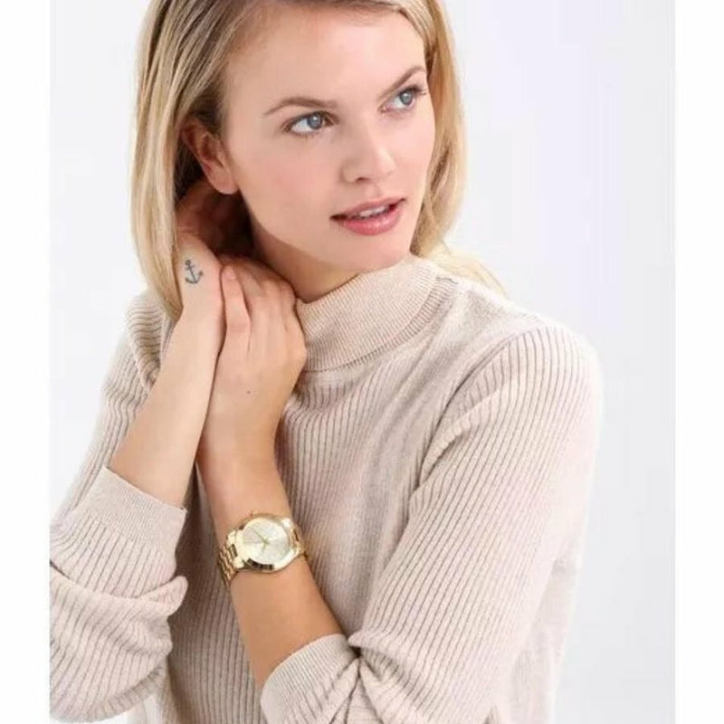 Michael Kors Slim Runway Gold Dial Gold Steel Strap Watch for Women - MK3590 Buy Now By Michael Kors