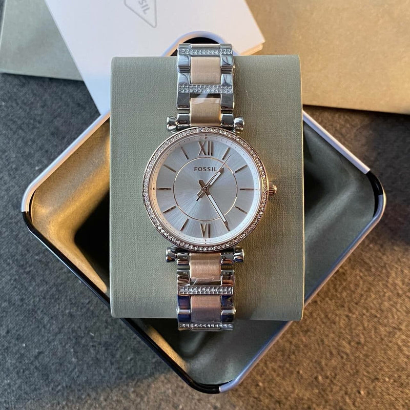 Fossil Carlie Silver Dial Two Tone Steel Strap Watch for Women - ES4342 Buy Now By Fossil