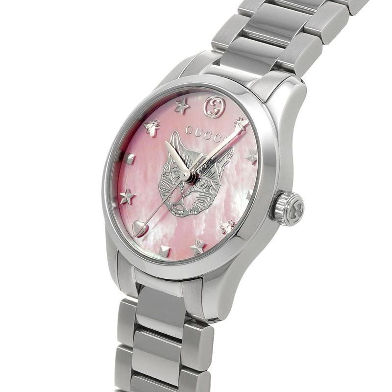 Shop Gucci G Timeless Quartz Mother of Pearl Pink Dial Silver Steel Strap Watch For Women - YA1265013 in USA
