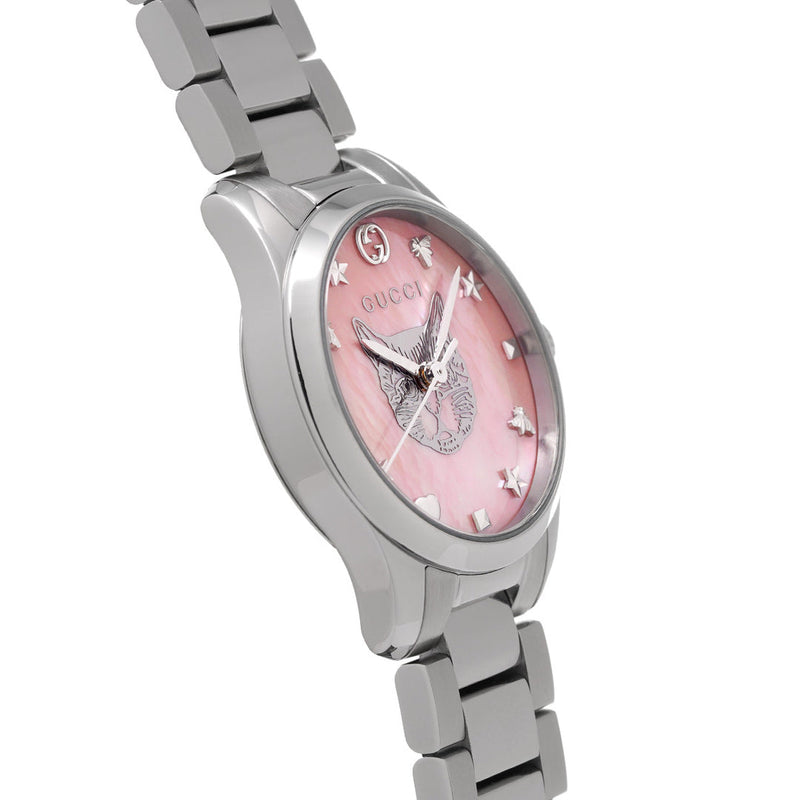 Shop Gucci G Timeless Quartz Mother of Pearl Pink Dial Silver Steel Strap Watch For Women - YA1265013 in USA