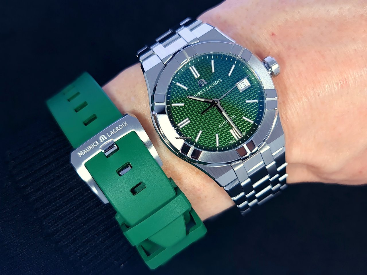 Maurice Lacroix Aikon Automatic Green Dial Silver Steel Strap Watch for Men - AI1807-SS002-630-1