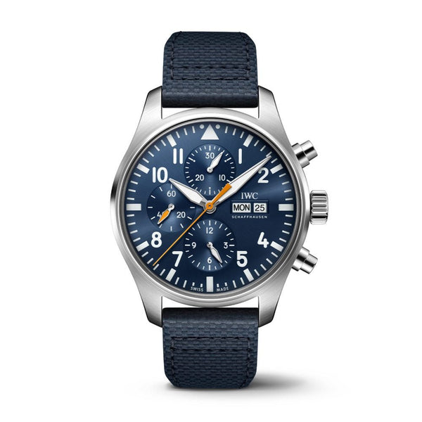 Shop IWC Pilot's Automatic Chronograph 43mm Blue Dial Blue Calfskin Strap Watch for Men - IW377729 in USA
