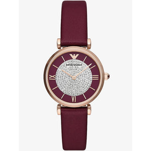 Emporio Armani Gianni T Bar Crystals Purple Dial Purple Leather Strap Watch for Women - AR11487