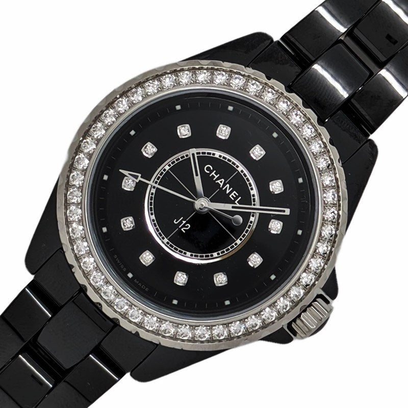 Chanel J12 Quartz Diamond Black Dial Black Steel Strap Watch for Women - J12 H6419