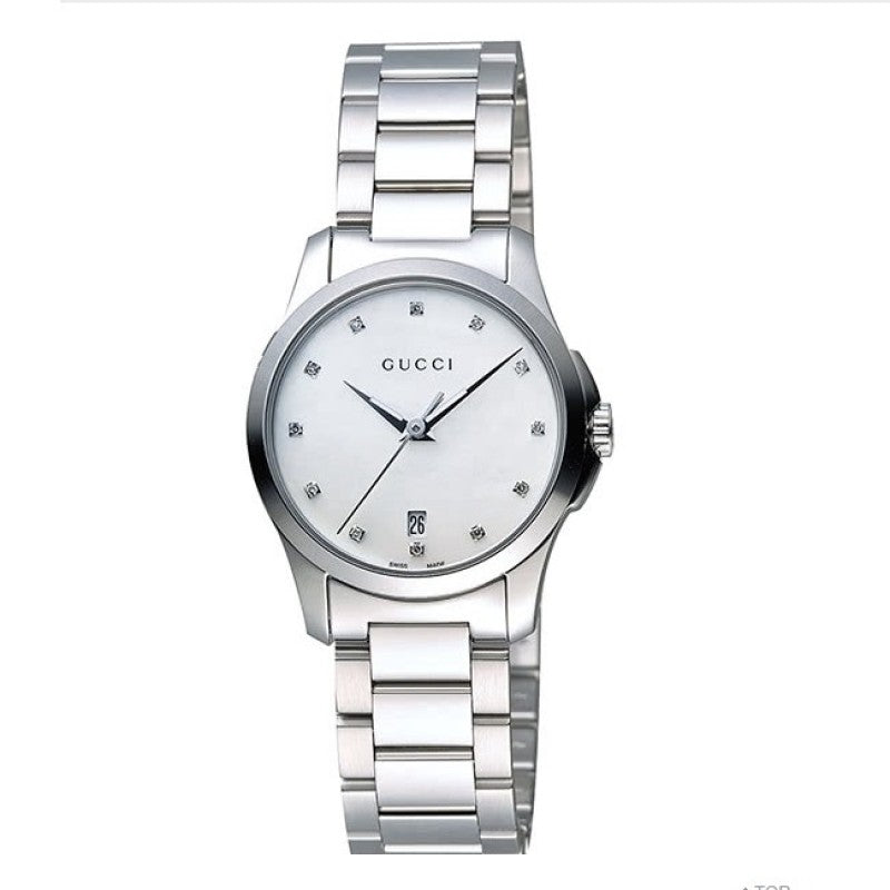 Shop Gucci G Timeless Diamonds Mother of Pearl Dial Silver Steel Strap Watch For Women - YA126542 in USA
