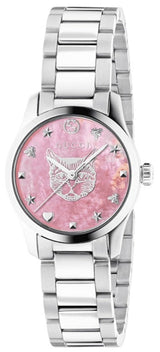 Shop Gucci G Timeless Quartz Mother of Pearl Pink Dial Silver Steel Strap Watch For Women - YA1265013 in USA