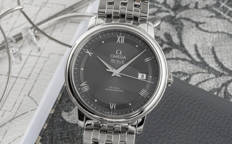Omega De Ville Prestige Co-Axial Automatic Grey Dial Silver Steel Strap Watch for Men - 424.10.40.20.06.001 Buy Now By Omega