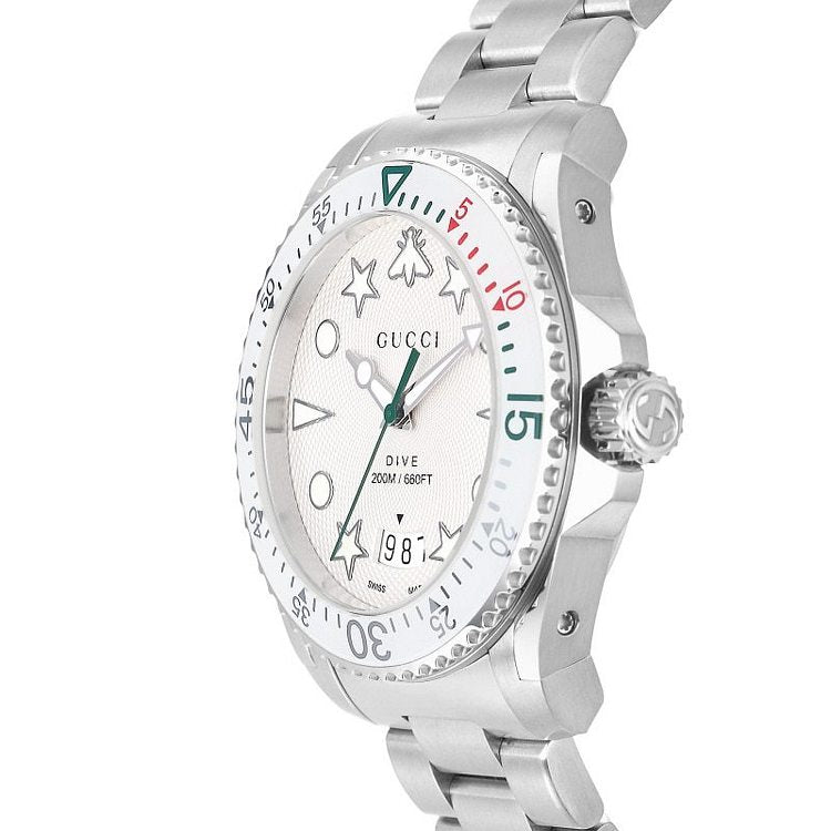 Shop Gucci Dive Quartz White Dial Silver Steel Strap Watch For Men - YA136336 in USA