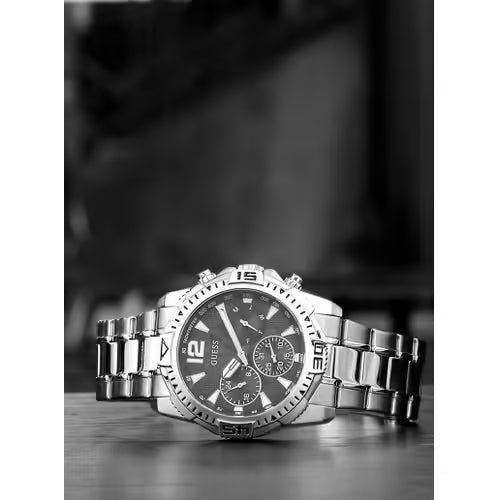 Shop Guess Commander Chronograph Black Dial Silver Steel Strap Watch for Men - GW0056G1 in USA