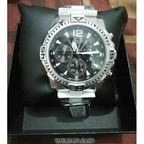 Shop Guess Commander Chronograph Black Dial Silver Steel Strap Watch for Men - GW0056G1 in USA