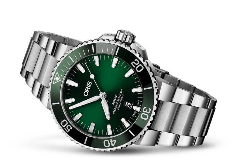 Oris Aquis Date Green Dial Silver Steel Strap Watch for Men - 0173377304157-0782405PEB Buy Now By Oris
