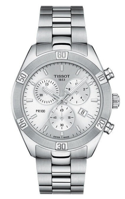 Tissot PR 100 Sport Chic Chronograph Silver Dial Silver Steel Strap Watch for Women - T101.917.11.031.00
